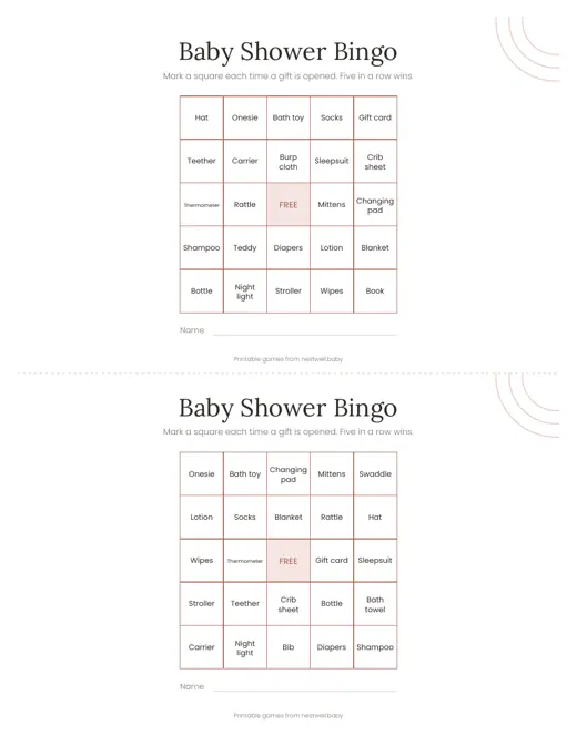 Baby shower bingo