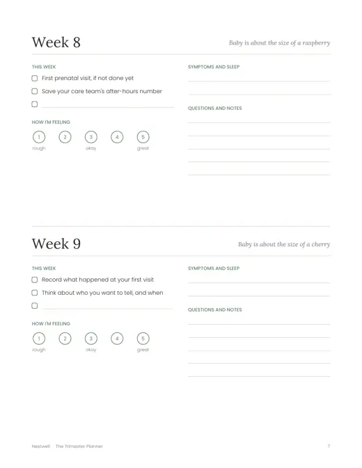 Weekly check-in pages